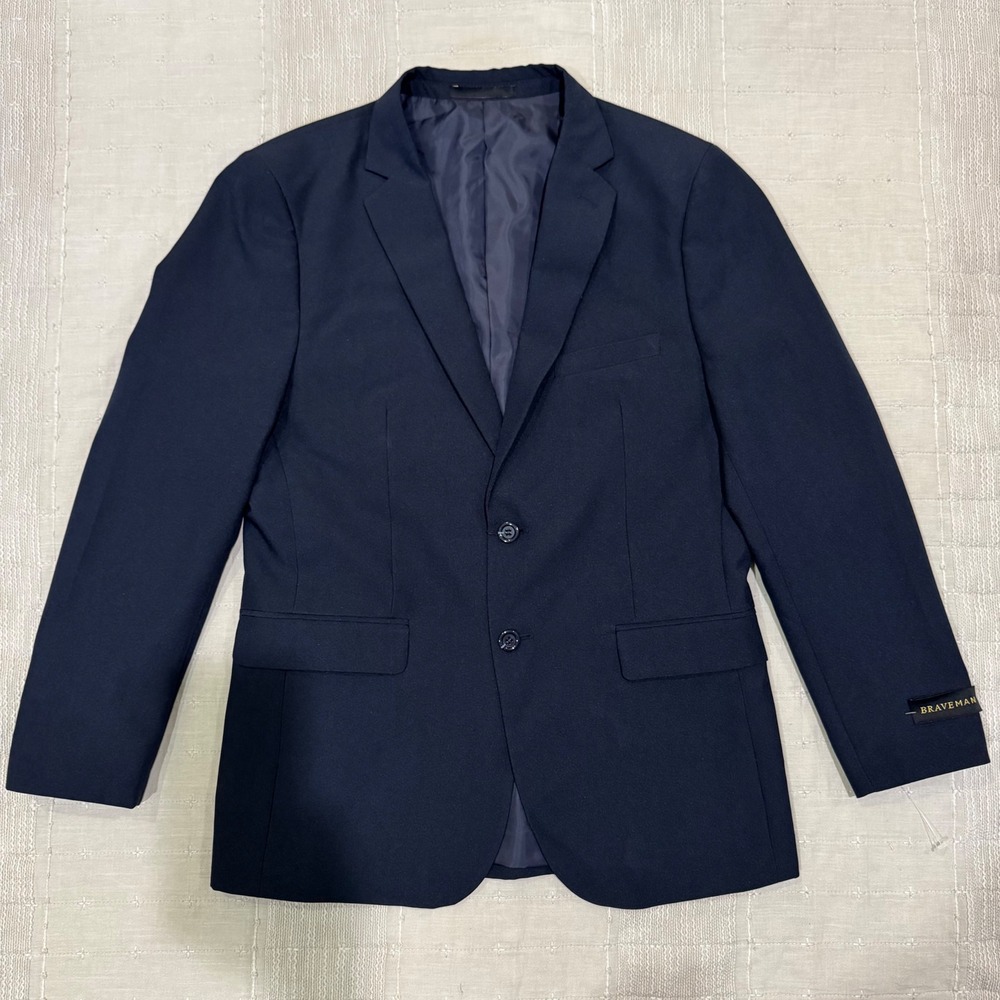 Braveman Mens Navy Blue Two Button‎ Blazer Suit Jacket PR02 38R 32W Classic New